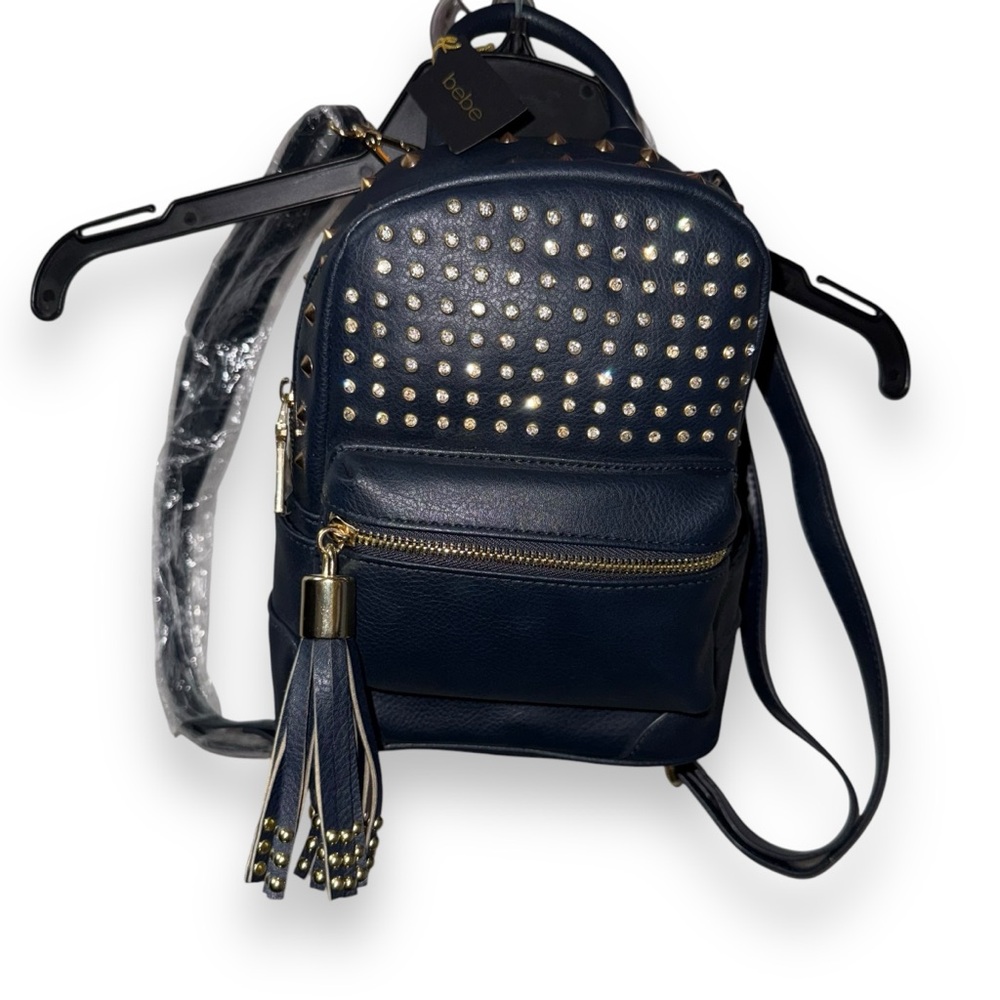 NEW Bebe Navy Diamond Studded Backpack with Adjustable Straps